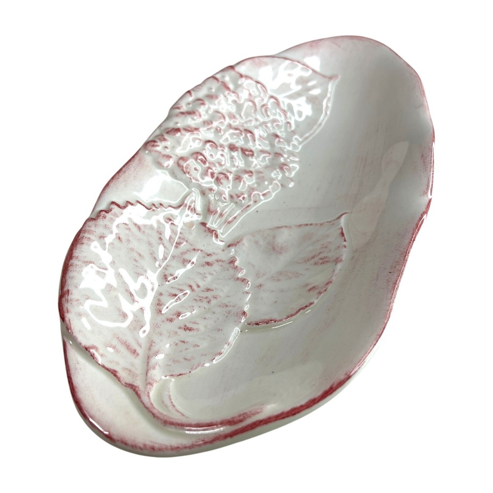 Vintage Carraro Italy Majolica Relish Dish White Pink Floral Oval Serving Bowl